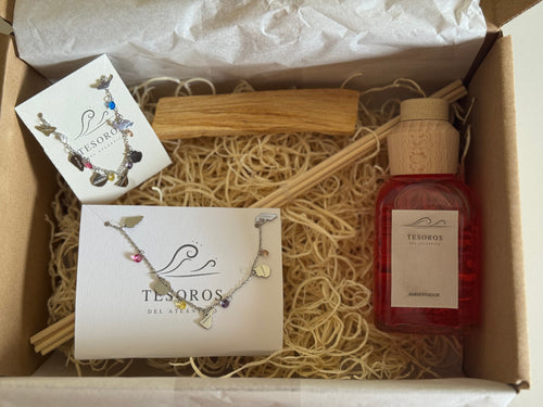 Caja regalo Marea con collar, pulsera, mikado y palo santo